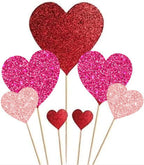 35 pcs Glitter Red Heart Cake Toppers Picks for Sweet Love Theme Wedding Engagement,Valentine's Day Bridal Shower Mother's Day Party Cake Decors (Red heart) (Pink Red Light Pink)