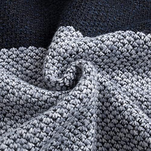 Lu's Chic Men's Full Zip Hoodie Winter Striped Knitted Long Sleeve Cardigan Sweater Slim Fit Hooded Sweatshirt Pockets