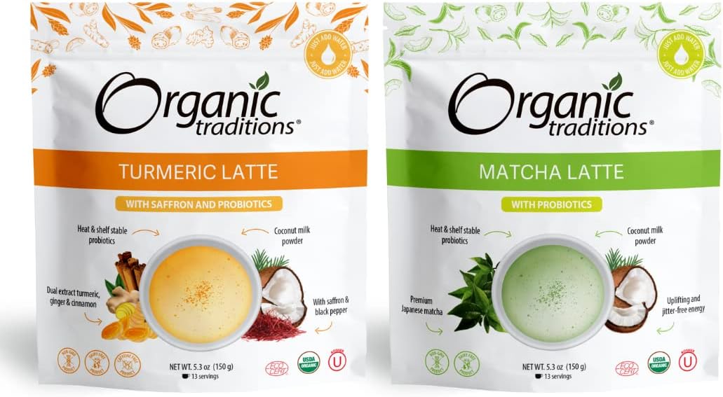 Organic Traditions Matcha Latte & Turmeric Latte Bundle - 5.3 oz each