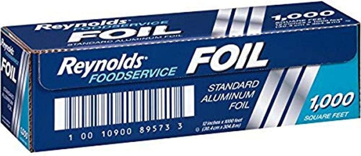 Reynolds Wrap Foodservice Aluminum Foil Roll with Built-In Cutter, Ideal for Restaurants, Catering, Cafeterias, and More, Easily Wraps Food and Lines Pans for Easy Cleanup, 1000 Square Feet