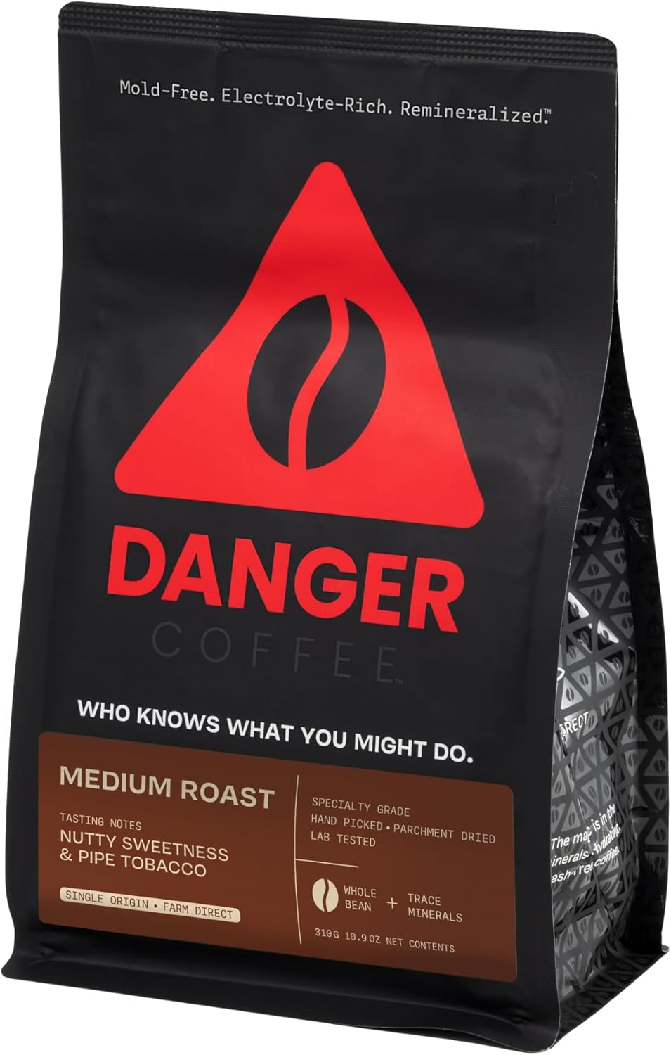 Danger Coffee by Dave Asprey, Remineralized, Mold Free & Lab Tested Whole Bean Coffee, Medium Roast, 10.9 Ounce