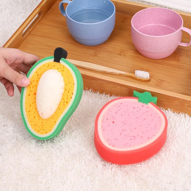 2Pcs Dish Cleaning Sponges, Cute Fruit-Shape Thickened Kitchen Sponge, Ideal for Bathroom, Dish, Furniture, Kitchen