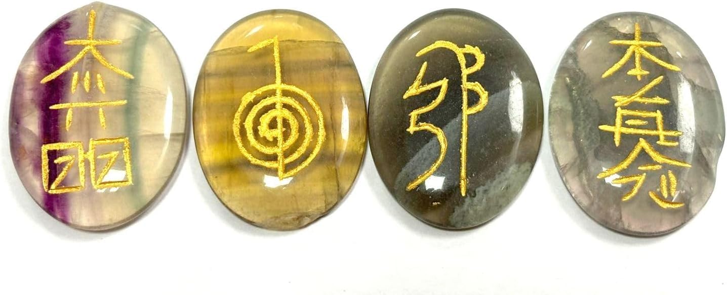 Jet Usui Reiki Healing Set Chakra Balancing Meditation Gemstone Spiritual Energized Positive (Multi Flourite)