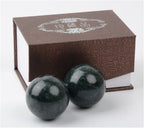 Natural Marble Baoding Balls from Traditional Chinese Health Care Balls,2 Pack 1.6-inch Massage Balls for Hand Massage,Meditation,Stress Relief (Green with Base) (Green, 1.57)
