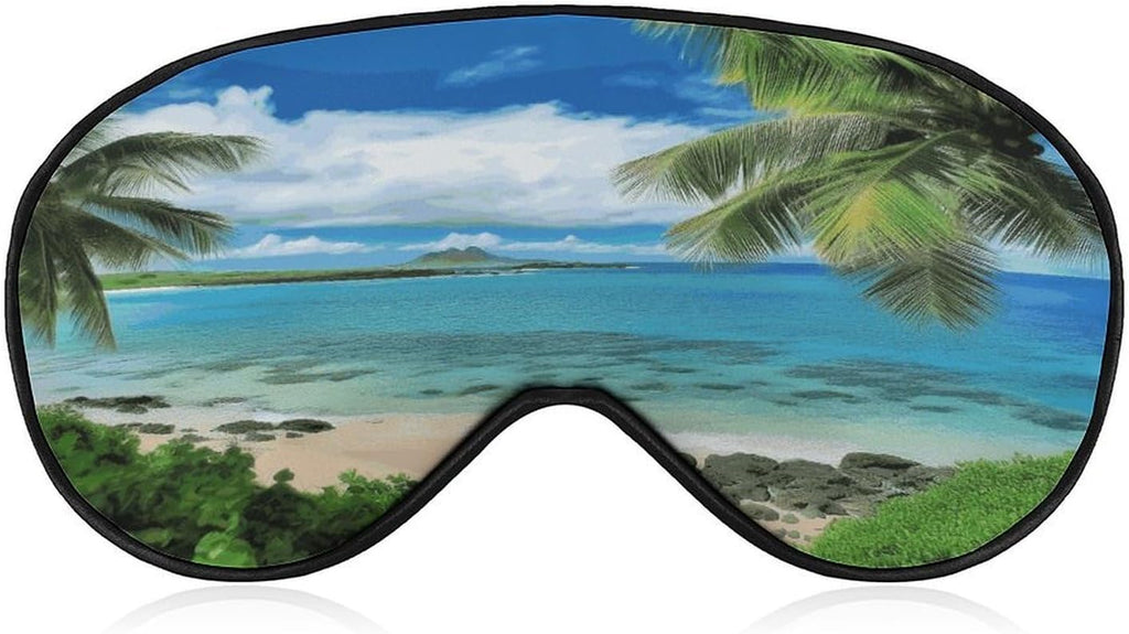 Tropical Palm Tree Hawaii Beach Sleep Mask Eye Mask for Sleeping Breathable Blackout Sleeping Masks with Adjustable Strap Soft Eye Cover Comfortable Blindfold Eyeshade for Night Sleeping Travel Nap