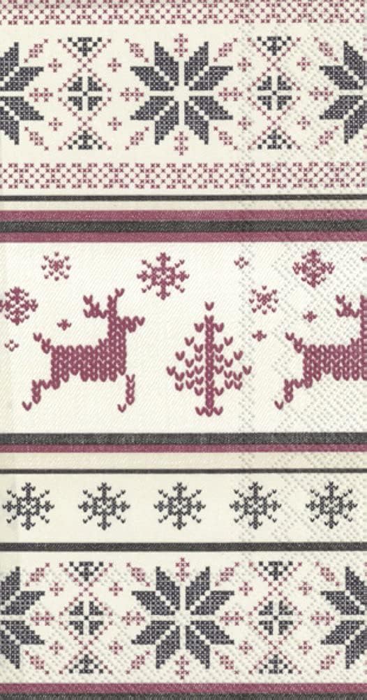 Boston International IHR 3-Ply Paper Napkins, 16-Count Guest Size, Norwegian Knit Cream Red