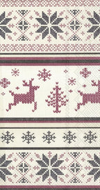 Boston International IHR 3-Ply Paper Napkins, 16-Count Guest Size, Norwegian Knit Cream Red