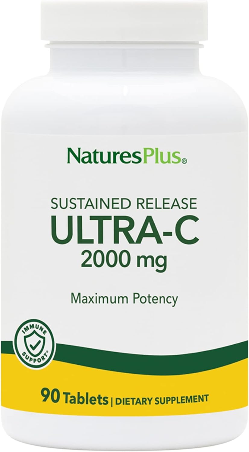 NaturesPlus Ultra C W/Rose Hips, Sustained Released - 2000 mg, 90 Vegetarian Tablets - Maximum Potency Immune Support, Antioxidant - Free-Radical Defense - Gluten-Free - 90 Servings