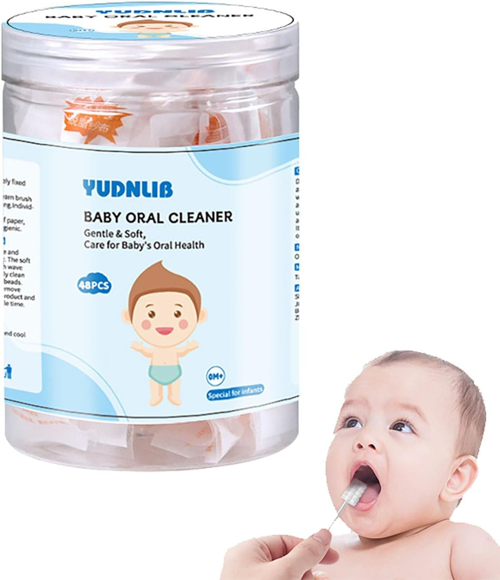 48PCS Baby Tongue Cleaner, Disposable Baby Toothbrush Soft Gauze Oral Cleaning Stick Infant Mouth Cleaner for 0-36 Months Newborn Dental Care