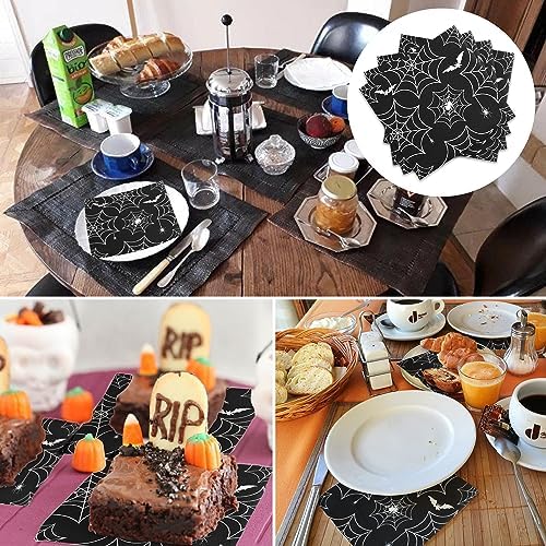 Halloween Spiderweb Paper Napkins, 24 Pcs Black Spider Web Disposable Hand Towels, 6.7x6.7 Inch, Halloween Dinner Party Supplies