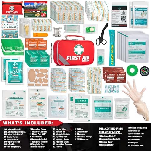 General Medi 2-in-1 First Aid Kit (215 Piece Set) + 43 Piece Mini First Aid Kit -Includes Ice(Cold) Pack, Moleskin Pad and Emergency Blanket for Travel, Home, Office, Car, Workplace