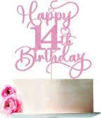 Pink Happy 14th Birthday Cake Topper 1pcs Glitter Cake Topper for fourteen Birthday/Anniversary Theme Party Cake Decorations Supplies