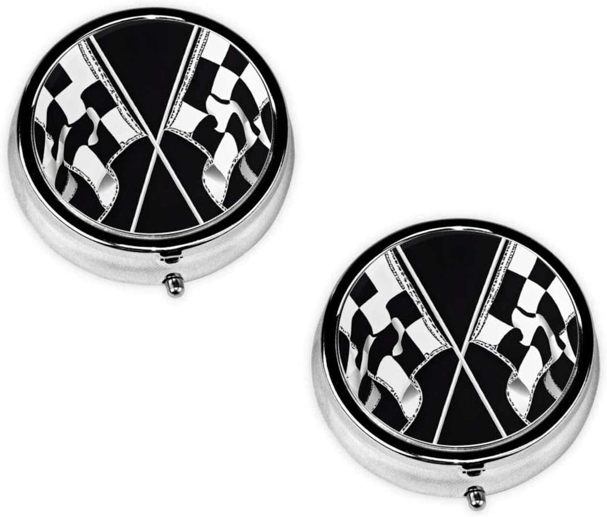 (Black White Formula Checkered Flags Pattern) Round Pill Box,3 Compartment Pill Box Mini Decorative Pocket Purse Portable Travel Medicine Tablet Vitamin Holder Organizer Pill Case