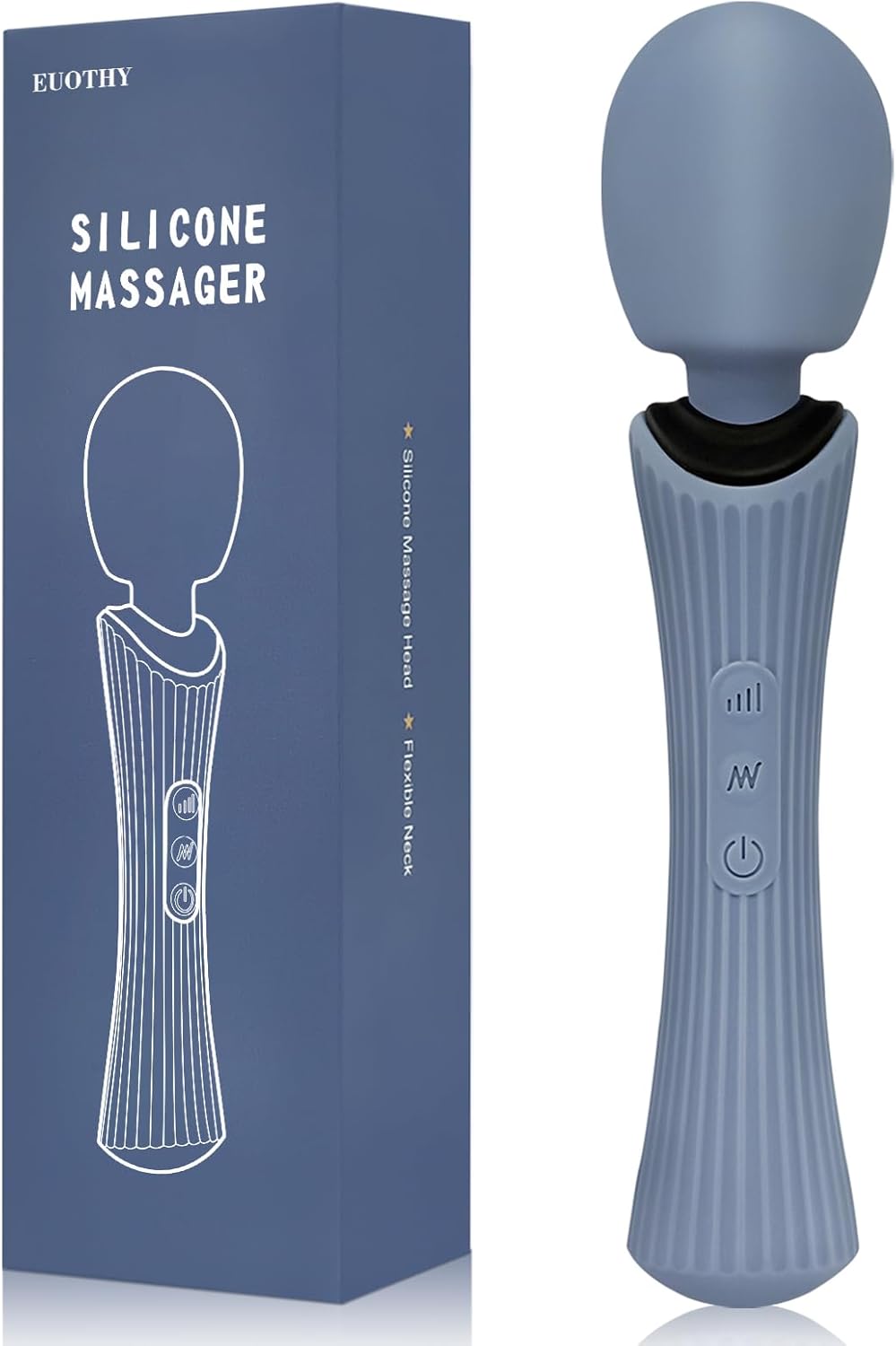 Wand Massager - 12 Vibration Modes & 3 Speeds Cordless Personal Massager - IPX7 Waterproof Handheld Electric Massager for Muscle Recovery & Stress Relief - 7.9" Rose Blue