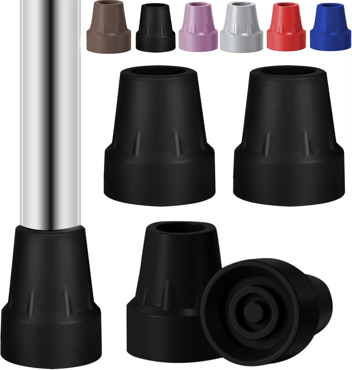 4 Pack Replacement Rubber Cane Tips 3/4 Inch Heavy Duty Rubber Crutch Tips Non Slip Walker Tips for Walkers Commodes Shower Chairs Canes Leg (Black)