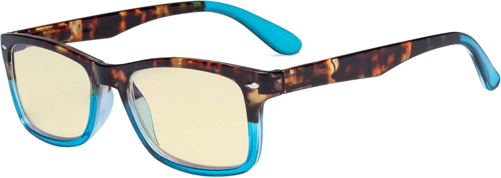 Eyekepper Stylish Blue Light Blocking Glasses with Yellow Filter Lens - Classic Computer Readers Women - Tortoise/Blue
