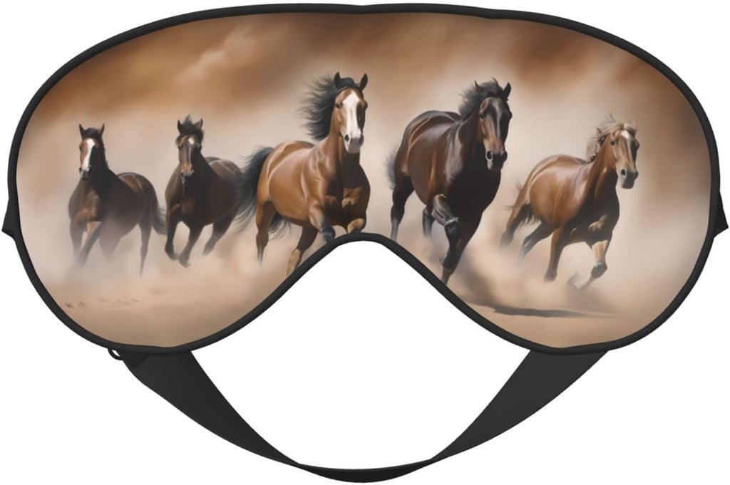 Soft Sleep Mask for Men Women, Double Side Print Horse in Desert Sleeping Masks with Adjustable Strap Elegant Animals Eye Covers Blackout Blindfold for Travel Home Office