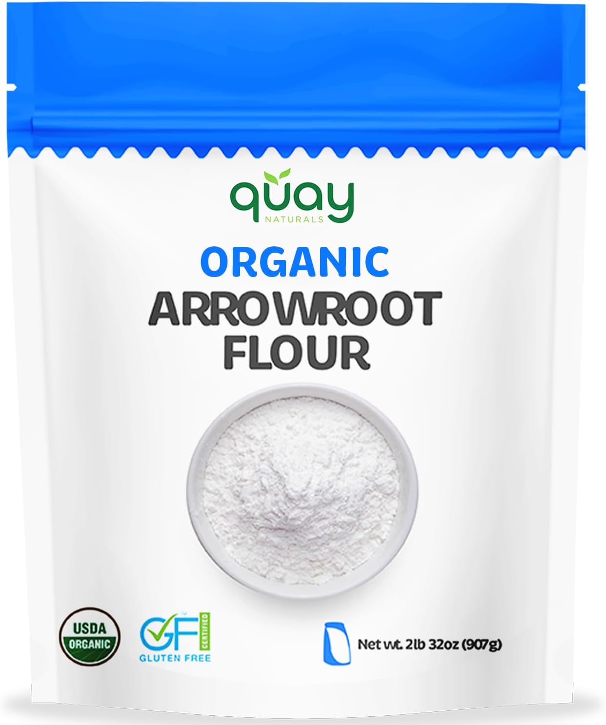 Quay Naturals Organic Arrowroot Flour 2 lb - Non-GMO, Vegan, Gluten Free Flour - Paleo-Friendly Bread Flour Alternative - Perfect Starch Substitute - Organic Arrowroot Powder