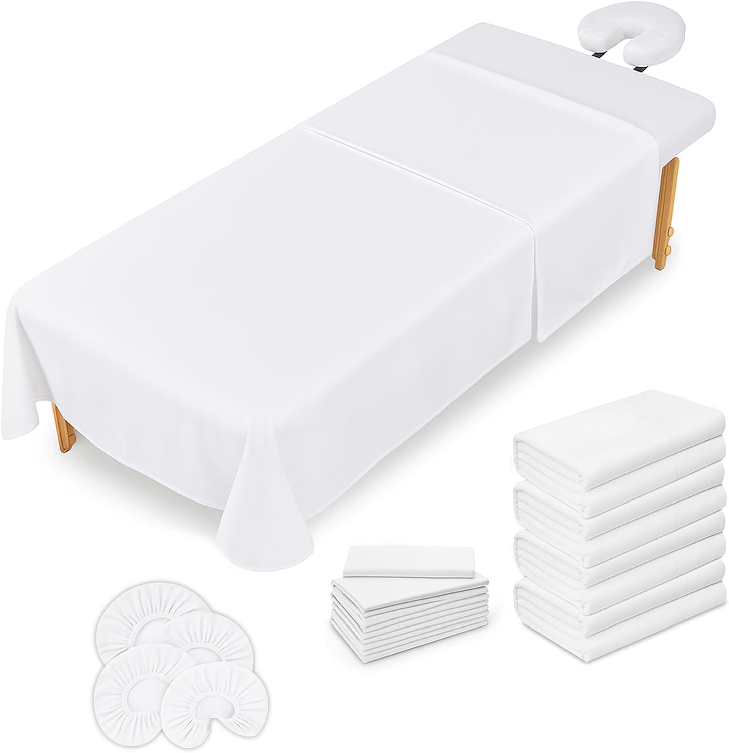Massage Table Sheets Set – 3 Piece 4 Set, Microfiber Spa Bed Sheets, Cotton-Feel Massage Bed Cover, Wrinkle & Oil Resistant, Soft Accessories for Estheticians – White