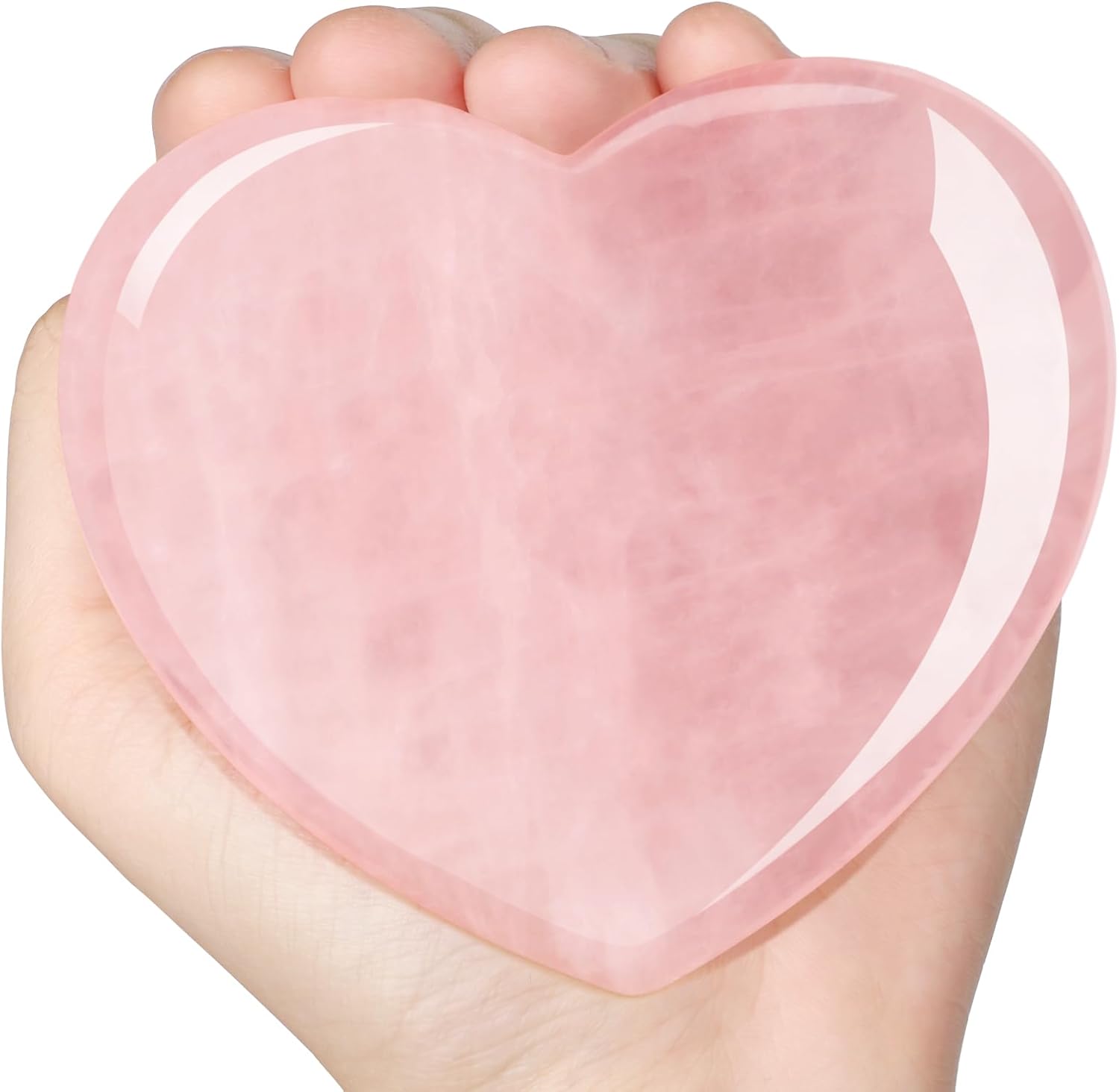 ideayard Big Rose Quartz Heart 72-75mm Love Healing Crystal Meditation Palm Stone Quartz Worry Stone for Relieve Anxiety Stress Tool