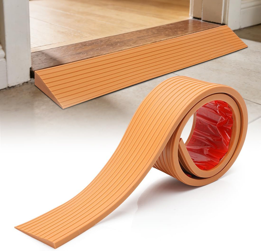 Threshold Ramps for Doorways, 39.37 X 3.15 X 0.98Inch Self-Adhesive Rubber Ramps, Adjustable and Cuttable Threshold Ramp, Threshold Rubber Door for Stroller Scooter, Wheelchair (Yellow-Brown)