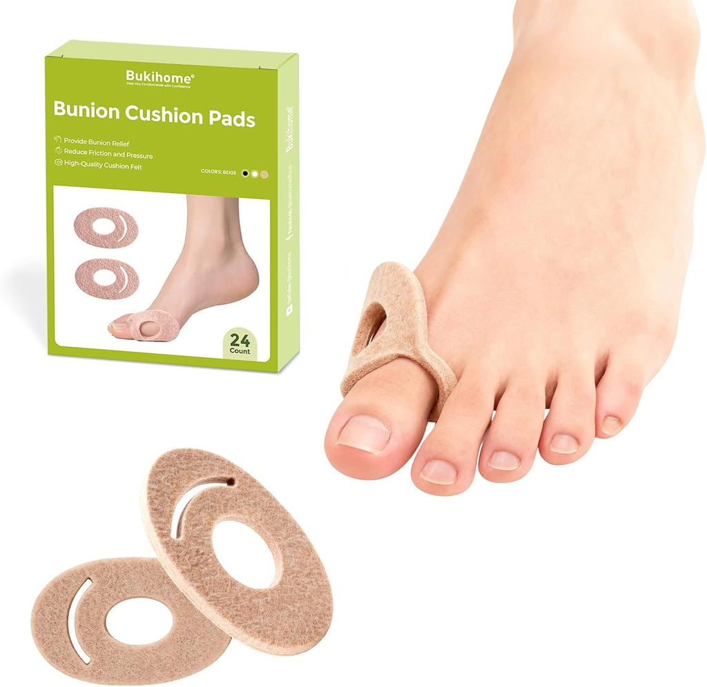 Bukihome Felt Bunion Pads - Bunion Relief & Cushions, Corn Pads for Toes, Callus Pads & Metatarsal Cushion, Alleviates Shoe Friction, Wear with Shoes, for Men & Women, 24 Count