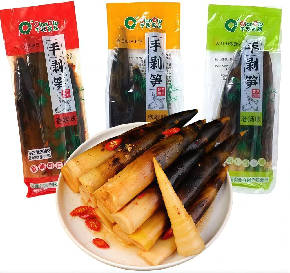 Fresh Hand Peeled Bamboo Shoots - 3 Packs 660g,Pickled Pepper Crispy Bamboo Shoots,Fresh Mountain Pepper Bamboo Shoots,Spicy Chinese Snack,Spicy Strips，Chinese Pickled Bamboo Shoots