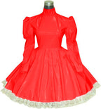 Plus Size Bridesmaid Dress Long Sleeve Maid Dress Cute Cosplay Costumes Vinyl Dresses Candy Color Lace 7XL Women Dresses,Red,XL