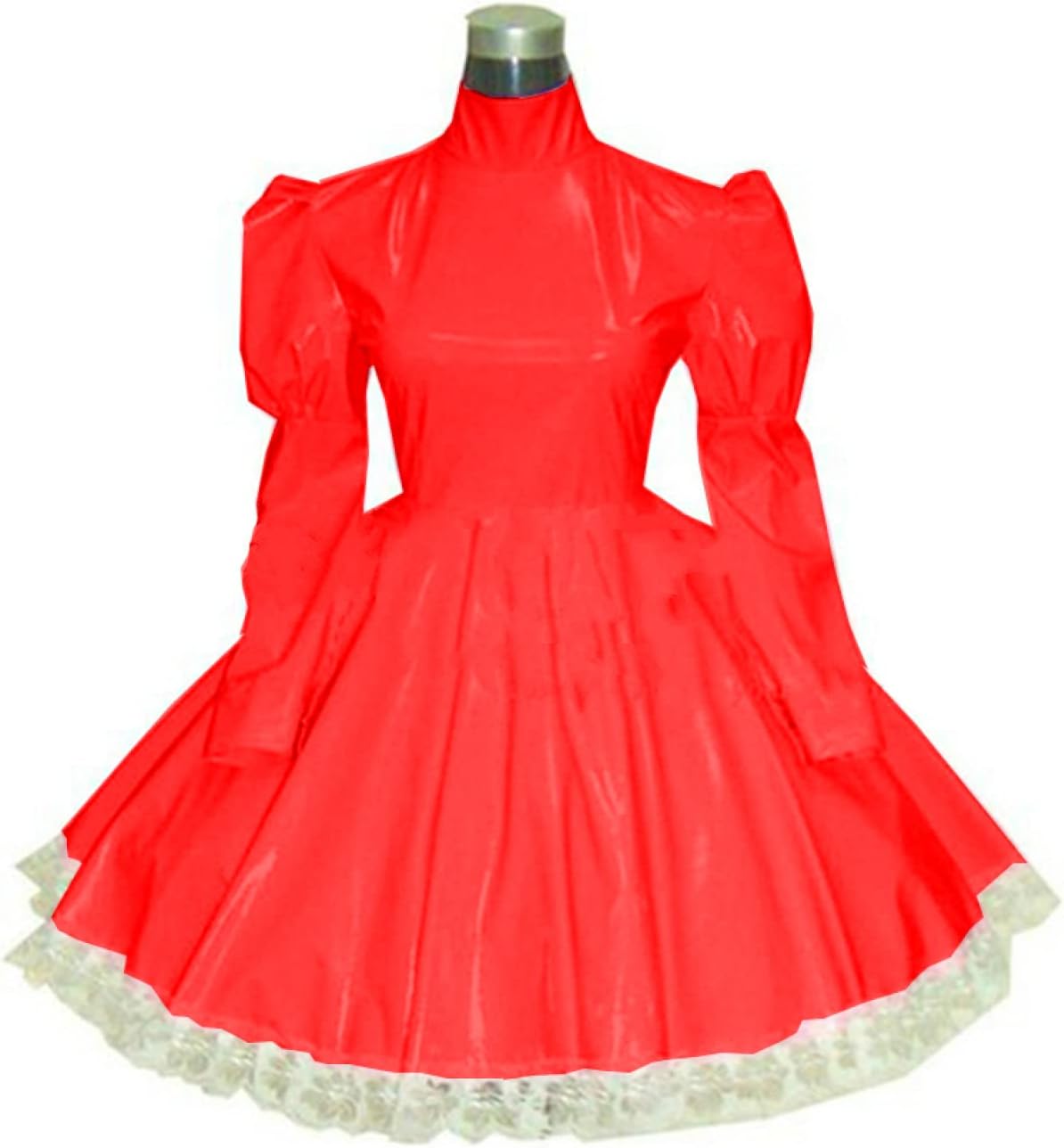 Plus Size Bridesmaid Dress Long Sleeve Maid Dress Cute Cosplay Costumes Vinyl Dresses Candy Color Lace 7XL Women Dresses,Red,XL