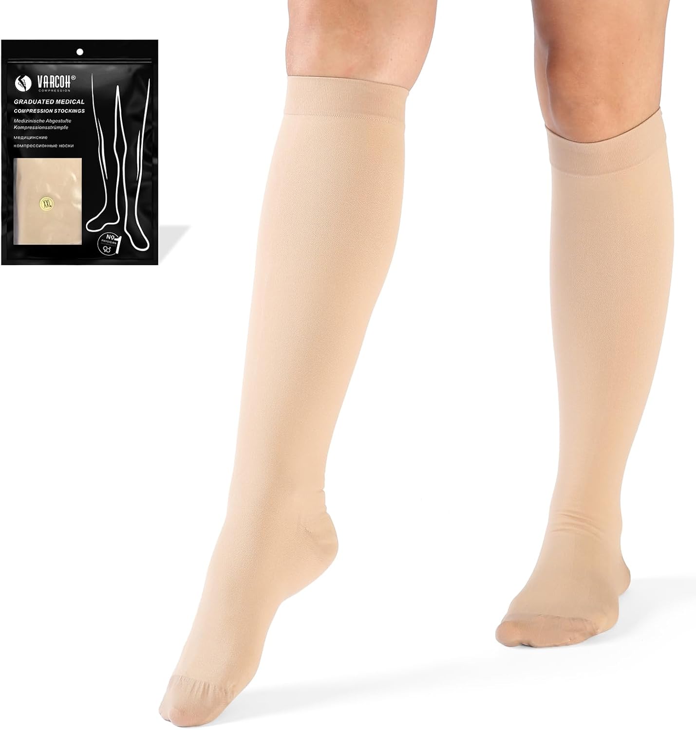VARCOH Compression Socks for Women, Improve Varicose Veins, Leg Blood Circulation, 15-20 mmHg, Solid Color, Nylon/70%, Spandex/30%
