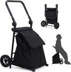 2-in-1 Foldable Grocery Cart with Seat, Portable Utility Cart & Hand Truck, 32.5 Gal Removable Waterproof Bag, Heavy Duty Collapsible Shopping Trolley, 132 lbs Capacity, Black