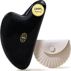 Rena Chris Gua Sha Facial Tools, Black Obsidian Guasha Tool for Acupuncture, Manual Massage Tool for Jawline Sculpting and Puffiness Reducing, Gua Sha Facial Tool with Silicone Case (Onyx Black)