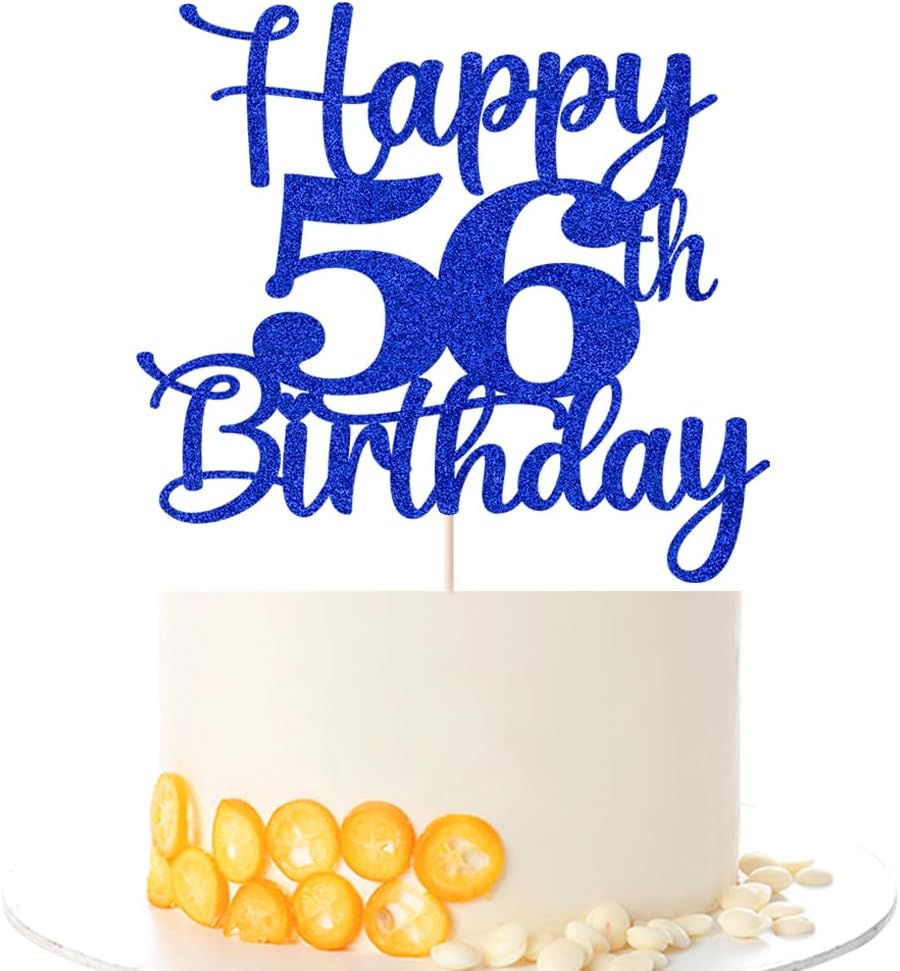Kaoenla Happy 56th Birthday Cake Topper,Hello 56，Cheers to 56 Years,56th Anniversary /56 years old birthday Party Decoration (56th, blue)