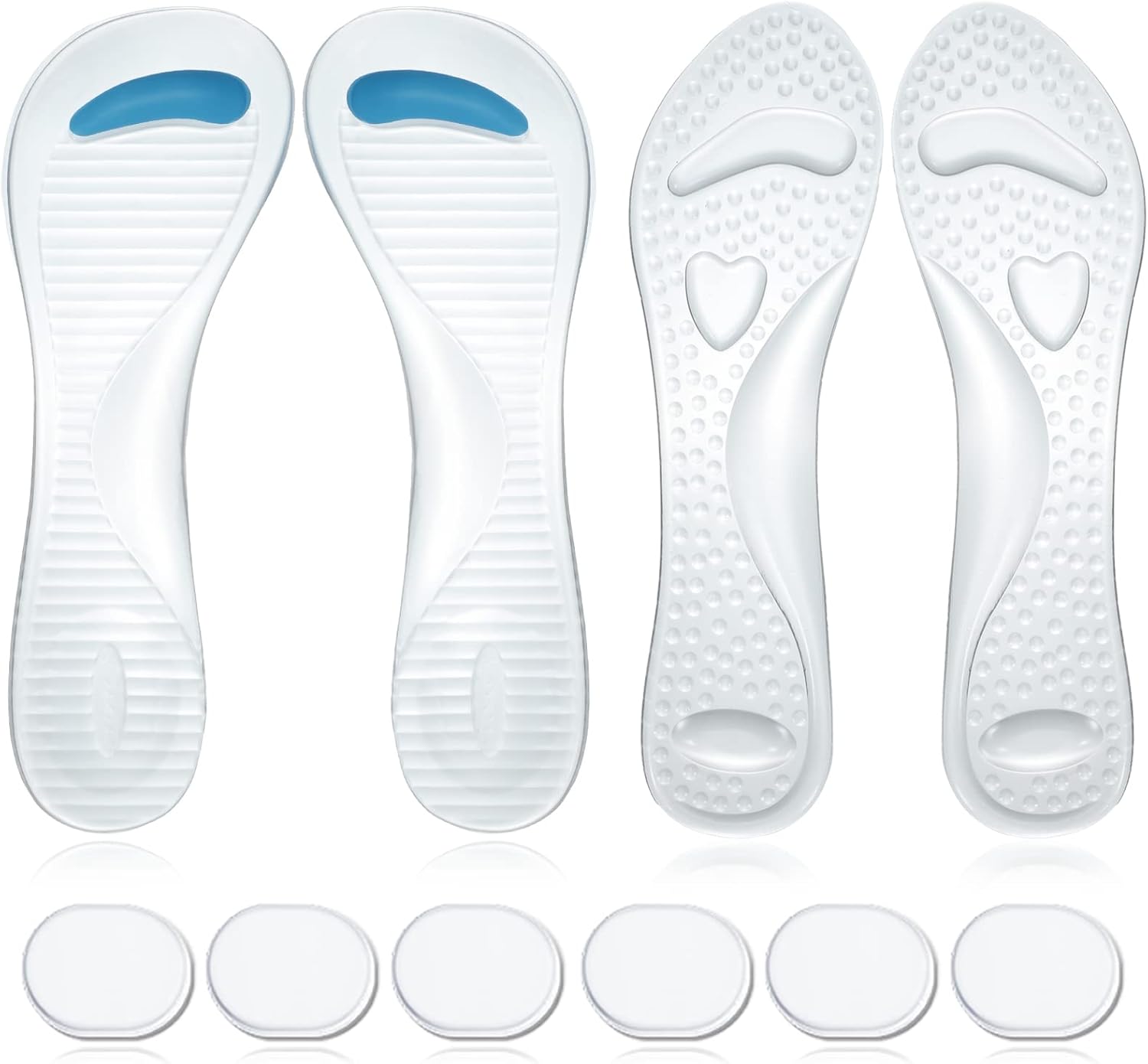 Haysandy 2 Pairs High Heel Cushion Inserts Women and 6 Pcs Gel Heel Pads, 3/4 Insoles Transparent Shoe Fillers Clear Gel Shoe Inserts for Women Self Adhesive Soft Silicone for Ladies Sandals(Fresh)