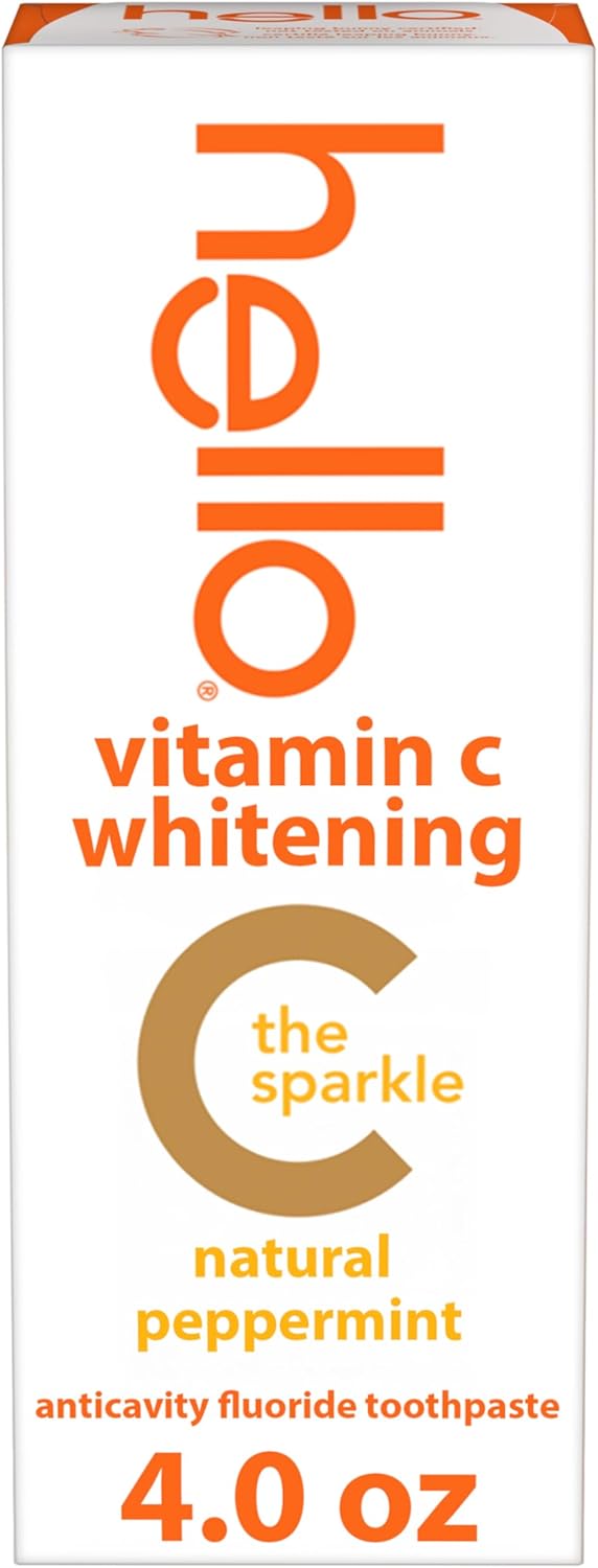 Hello Vitamin C Whitening Toothpaste with Fluoride, Whitening SLS Free Toothpaste, Up to 2 Shades Whiter Teeth, No Peroxide, Safe for Everyday Use, Natural Peppermint, 4.0 Oz