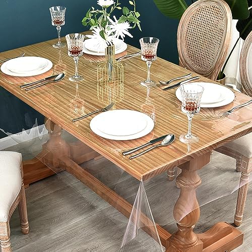Nasitos 2 Pack Clear Plastic Table Cover Protector 54x108 Inch-Vinyl Table Cloth Rectangle 100% Waterproof Tablecloth Oil-Proof PVC Table Covers,Wipeable Tablecloth for Dining