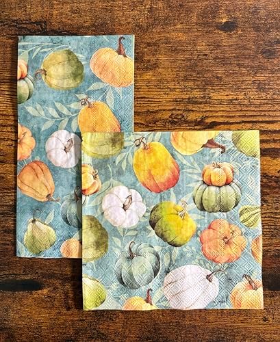 IHR Ideal Home Range Party Napkins Disposable 3-Ply Paper Lunch Napkins, 6.5" x 6.5", Rolling Pumpkins, 20 Count