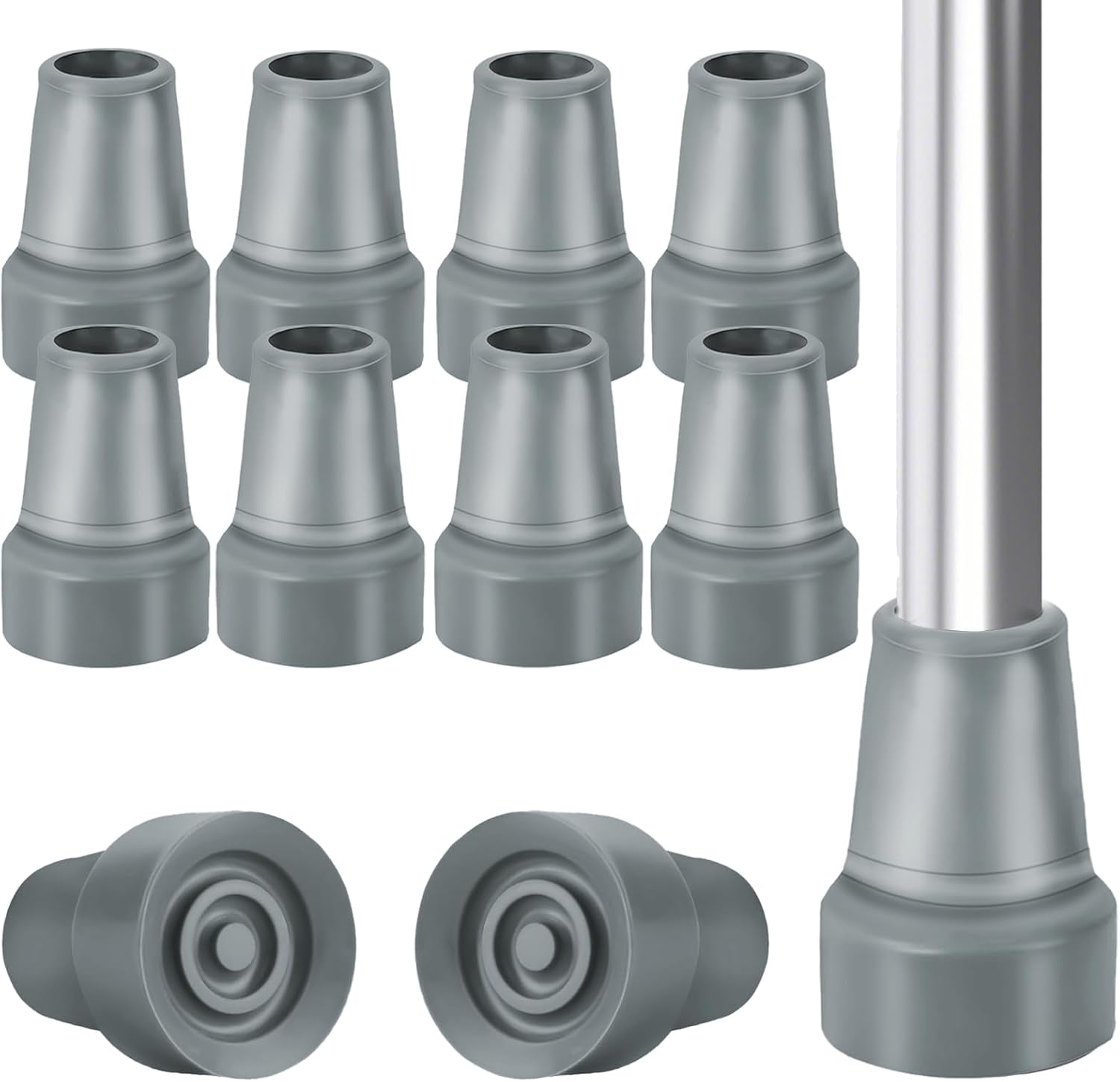 Crutch Tips, 8 Pack 3/4 Inch Rubber Crutch Accessories Replacement Rubber Cane Tips with Metal Washer (Grey)