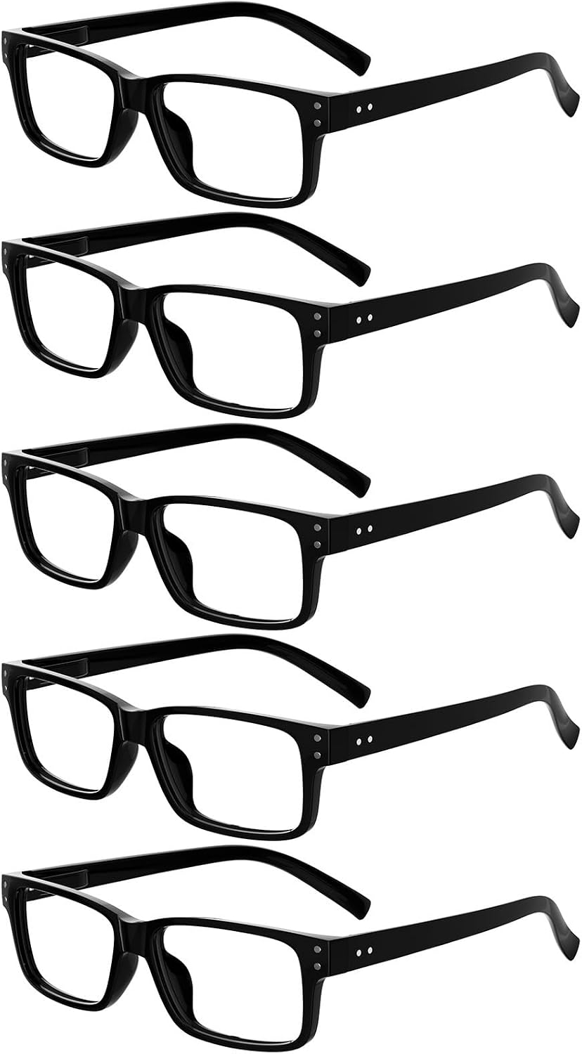 Eyekepper Vintage Reading Glasses for Men - 5 Pack Spring Hinges Classic Readers - Black Frame +1.75