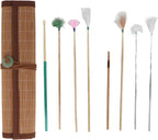 Ear Scratcher Feathers Kit, Ear Scoop, 7PCS Cleaner with Bamboo Mat, Ear Pick Cleaning, Ear Tool Massage Relaxing Wax Removal Feathers