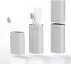 HyJeryty Ventilated Compact Grey Toothbrush Travel Case, Portable Toothbrush & Toothpaste Holder Cover Organizer Container with Mouthwash Cup for School, Camping, Business Trip, Bathroom Storage