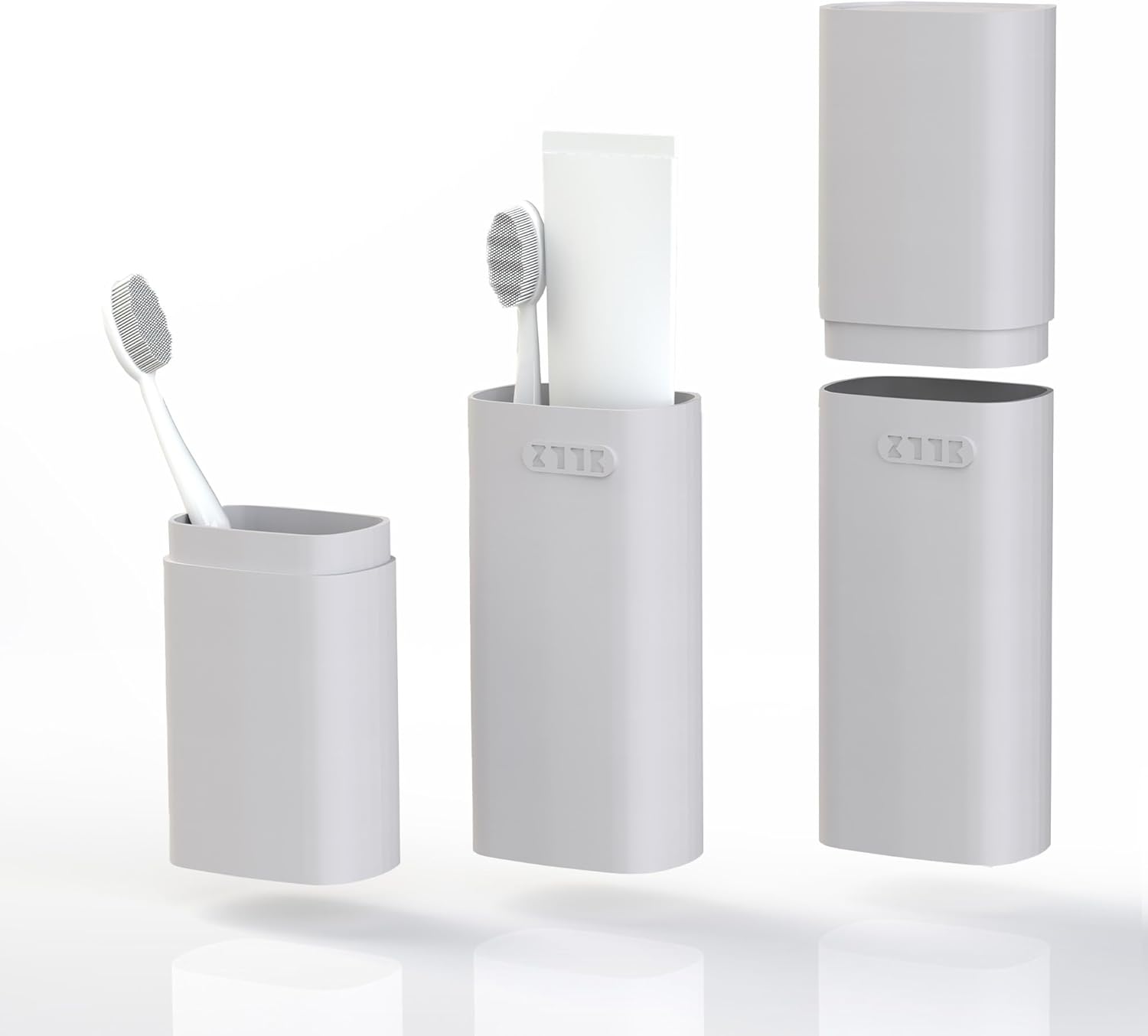 HyJeryty Ventilated Compact Grey Toothbrush Travel Case, Portable Toothbrush & Toothpaste Holder Cover Organizer Container with Mouthwash Cup for School, Camping, Business Trip, Bathroom Storage