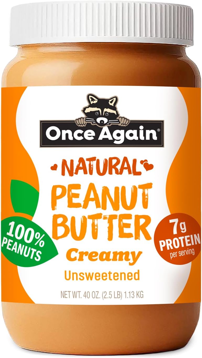 Once Again Creamy Natural Peanut Butter, Salted, No Sugar Added - Large 2.5 Pound Jar - Sugar Free Creamy Peanut Butter, No Palm Oil - Smooth and Unsweetened - 1 Jar (40 oz)