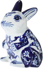 ABOOFAN 1 Pack Easter Bunny Figurine 6.3'' Blue and White Porcelain Rabbit Statue for Tabletop Decoration, Holiday Animal Statue, Easter Party Bunny Decoration, Chinoiserie Collectible Gift