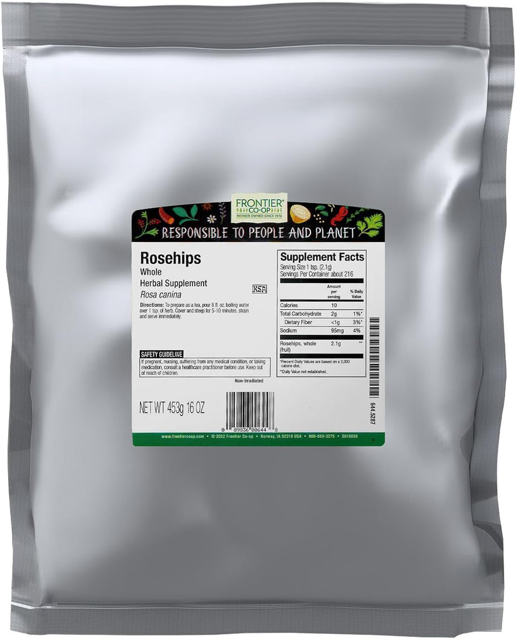 Frontier Co-op Whole Rosehips, 1 lb | Dried Rose Hips for Rosehip Tea, Powder, Oil and More | Bulk Wholesale 1 Pound