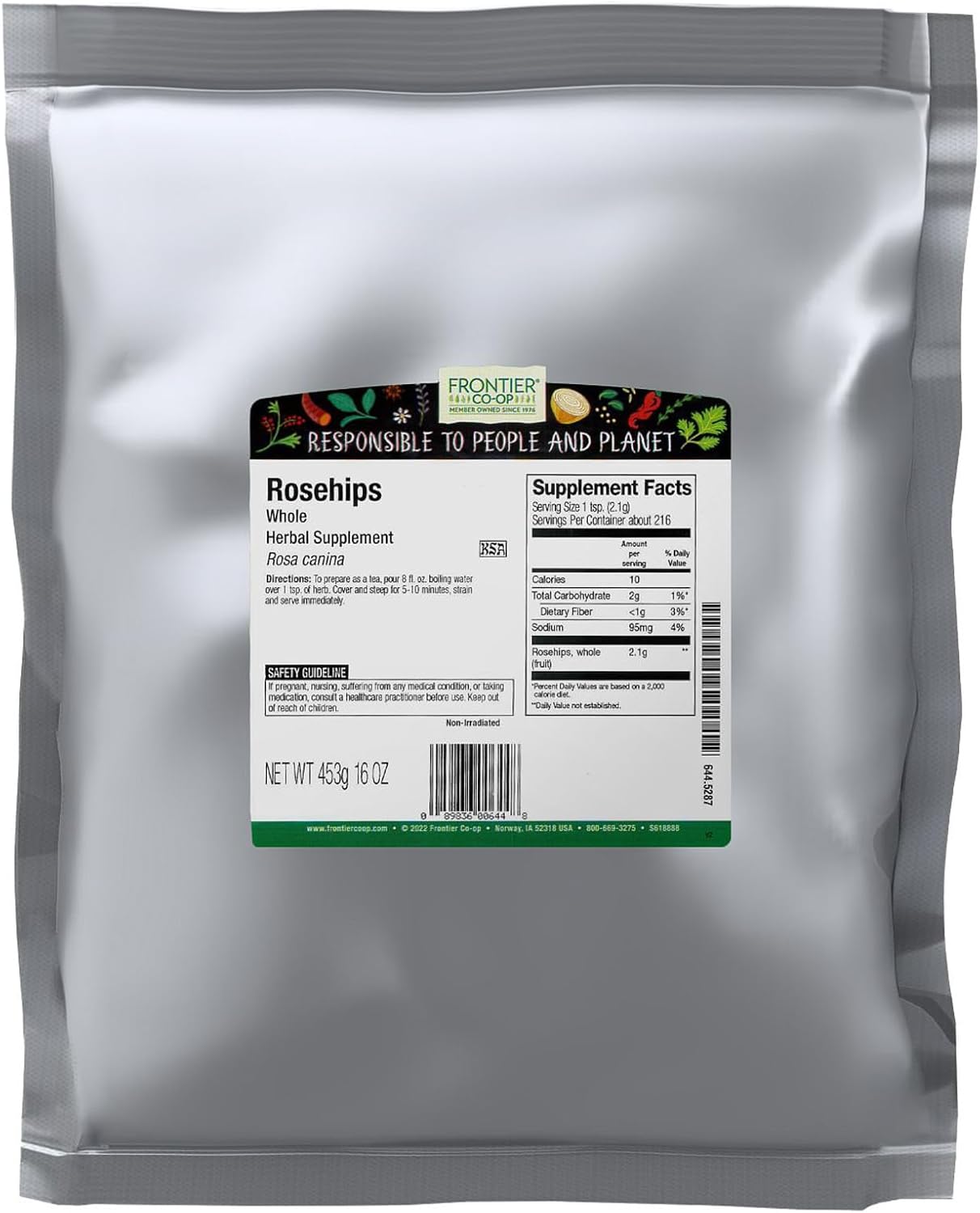 Frontier Co-op Whole Rosehips, 1 lb | Dried Rose Hips for Rosehip Tea, Powder, Oil and More | Bulk Wholesale 1 Pound