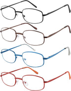EFE Lightweight Reading Glasses Readers for Men Women 2.0 Thin Wire Metal Frame Spring Hinge Eyeglasses 4 Pack (Mixcolor, 2.0)