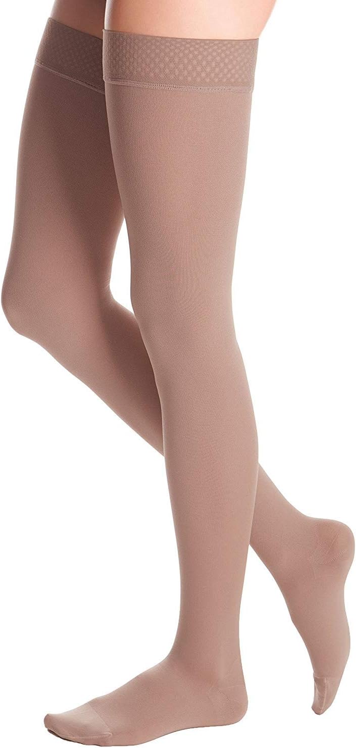 duomed advantage 20-30 mmHg thigh with beaded top band standard closed toe beige large
