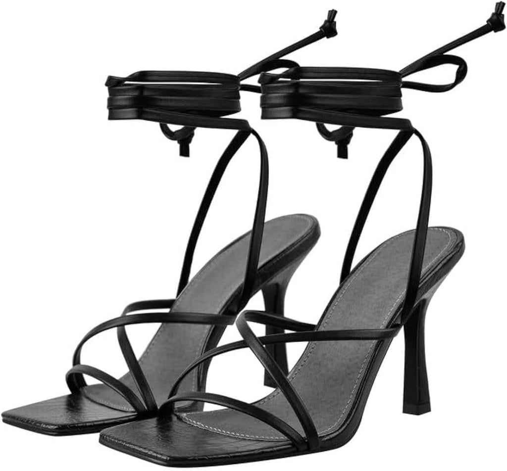 LISHAN Women's Stiletto High Heels Strappy Lace Up Sandals