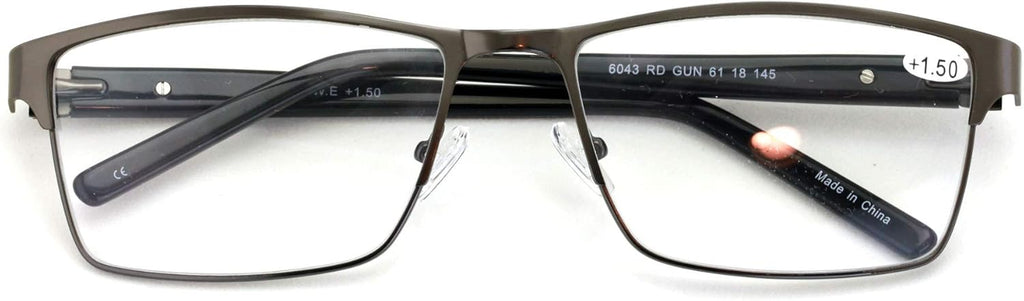 V.W.E. Men Premium Rectangle Metal with Plastic Temple Extra Large Reader - 152mm Wide Frame Reading Glasses